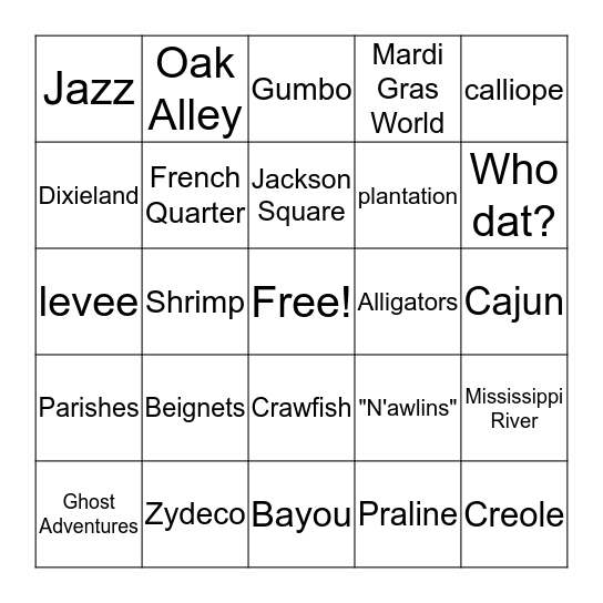 NOLA Bingo Card