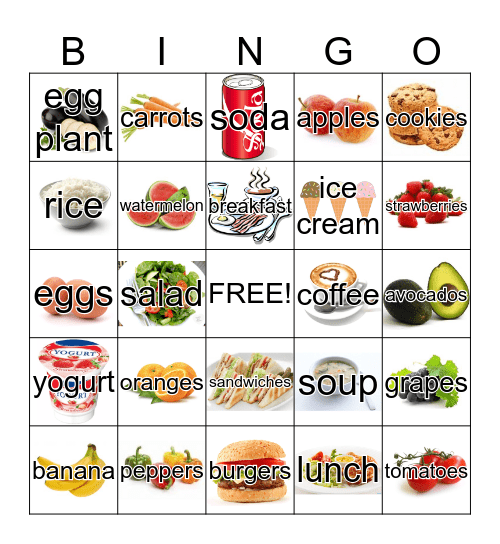 What do you like to eat?  I like to eat _______. Bingo Card
