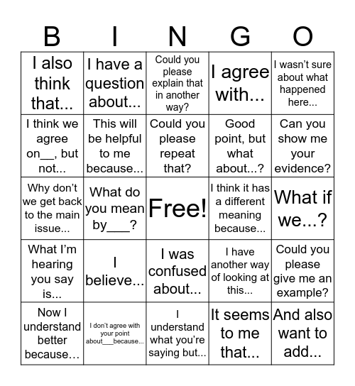 Disagreement Bingo Card