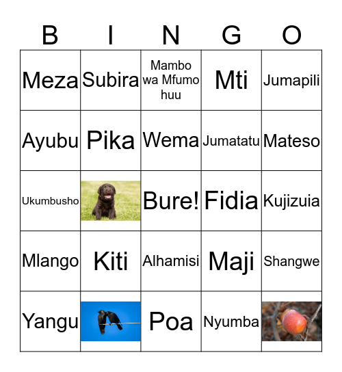 Swahili Bingo Card