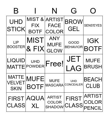 MAKE UP FOR EVER + IGK TAKEOVER Bingo Card