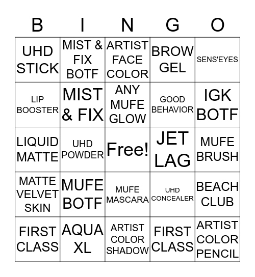 MAKE UP FOR EVER + IGK TAKEOVER Bingo Card
