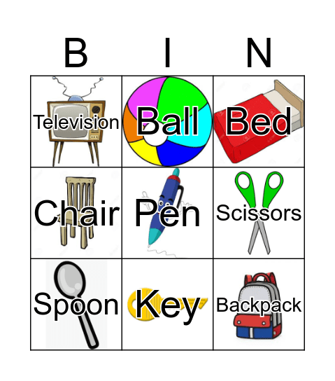 Common Objects Bingo Card