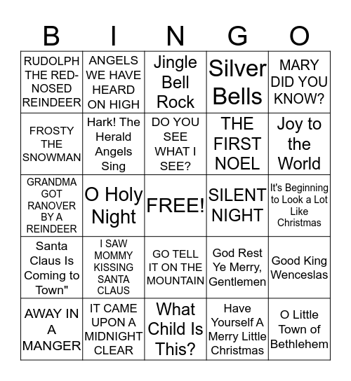 CHRISTMAS SONGS Bingo Card