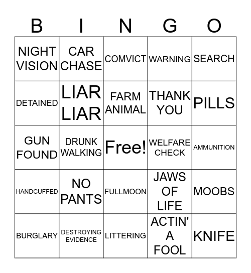 LIVE PD Bingo Card