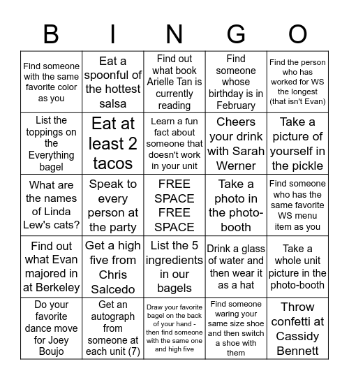 Wise Sons Party Bingo Card