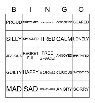 FEELINGS BINGO Card