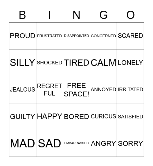 FEELINGS BINGO Card