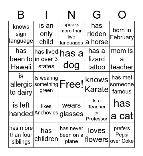 Untitled Bingo Card
