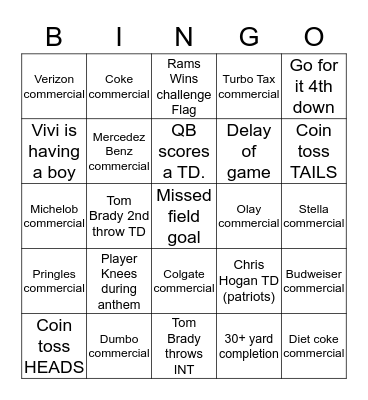 1st Annual Superbowl Bingo Card