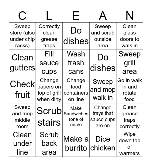 Grill Cleaning bingo Card
