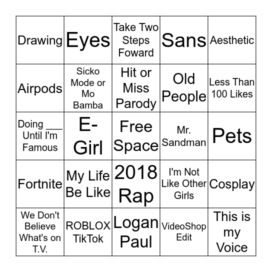 TikTok Bingo Card