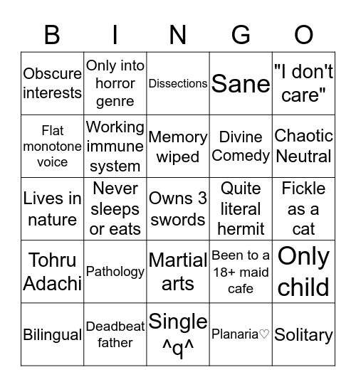 Shiki Culture Bingo Card