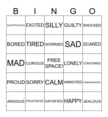 FEELINGS BINGO Card