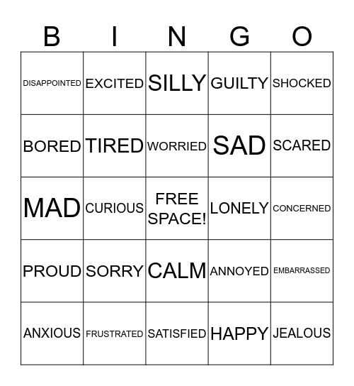 FEELINGS BINGO Card