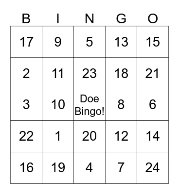 Doe Bingo! Bingo Card