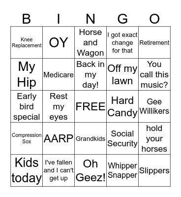 OLD LADY PARTY Bingo Card