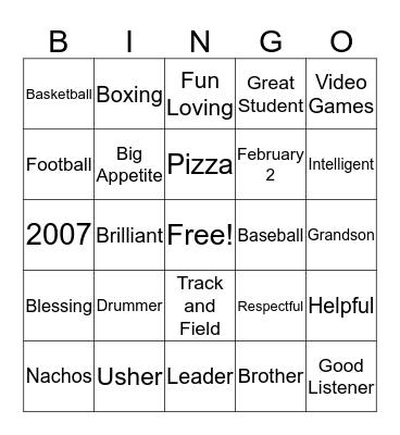 Adrian's Birthday Bingo Card
