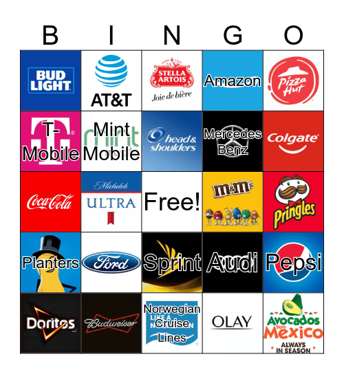 Super Bowl Commercial Bingo Card