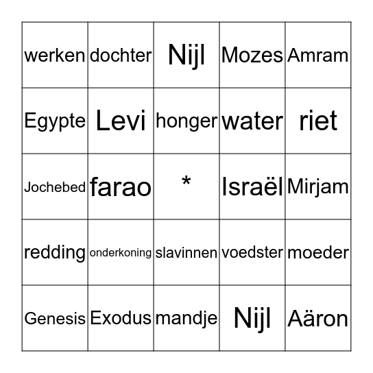 Mozes bingo Card