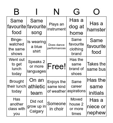 First Day Bingo Card