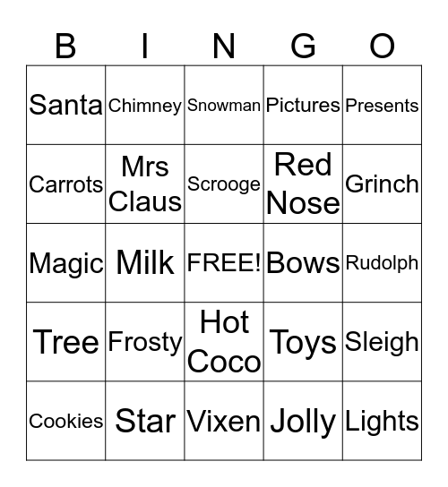 Santa Games Bingo Card