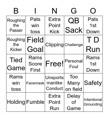 Football Game Bingo Card
