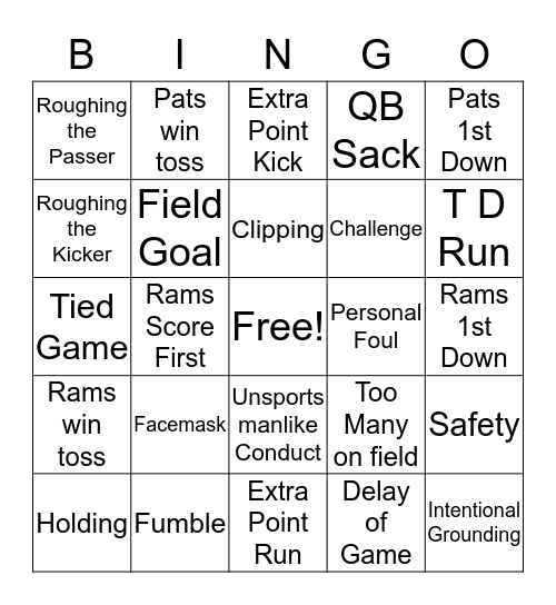 Football Game Bingo Card