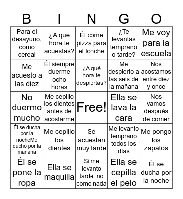 La rutina Bingo Card