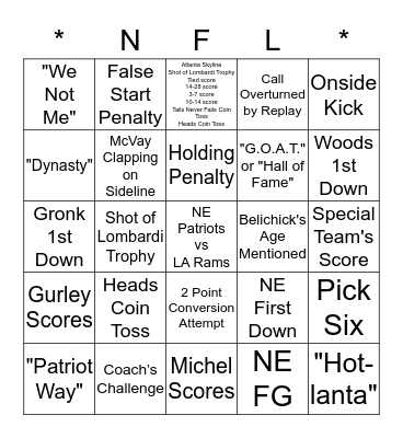 Super Bowl LIII - 2019 Bingo Card