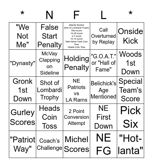 Super Bowl LIII - 2019 Bingo Card