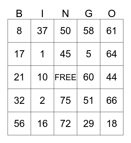 Untitled Bingo Card