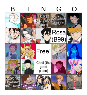 AUVA's Character Faves Bingo Card