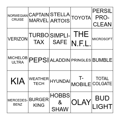 SUPER BOWL COMMERCIAL BINGO Card