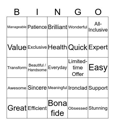 Power Words Bingo Card