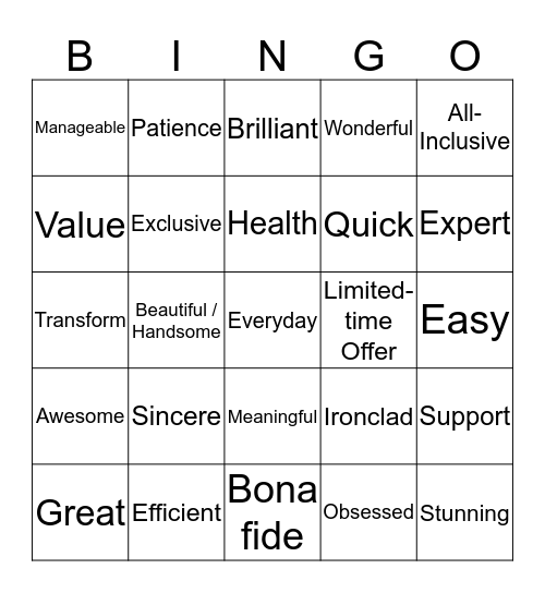 Power Words Bingo Card