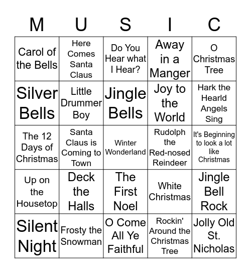 Christmas Carol Bingo Card