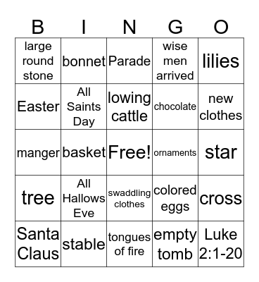 Holiday Bingo Card