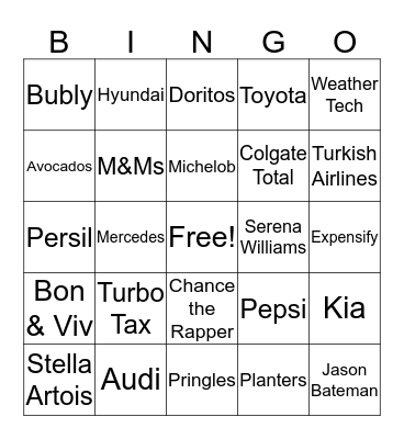 Super Bowl Bingo Card