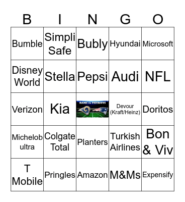 SUPER BOWL 53 - COMMERCIAL BINGO Card
