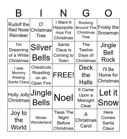 Christmas Carols Bingo Card