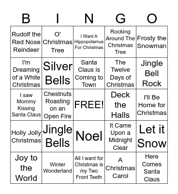 Christmas Carols Bingo Card