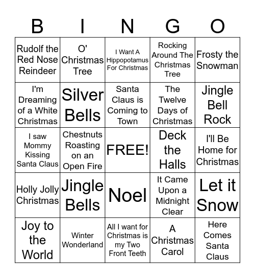 Christmas Carols Bingo Card