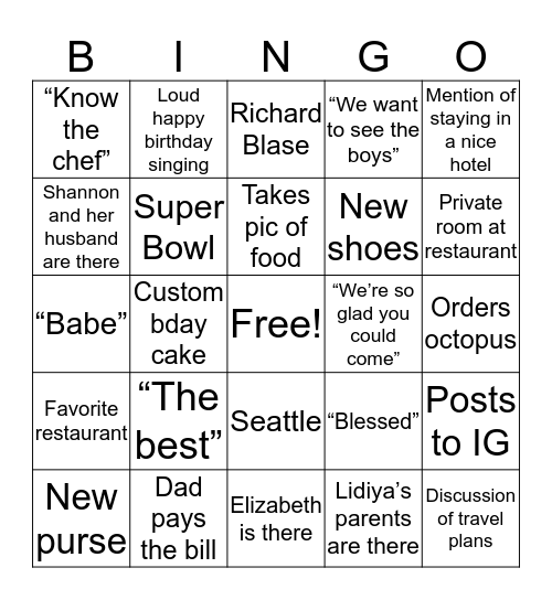 Birthday Bingo Card