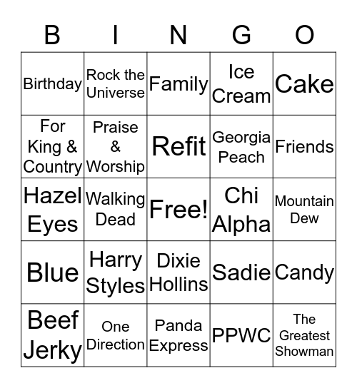 Genna's Sweet 16! Bingo Card