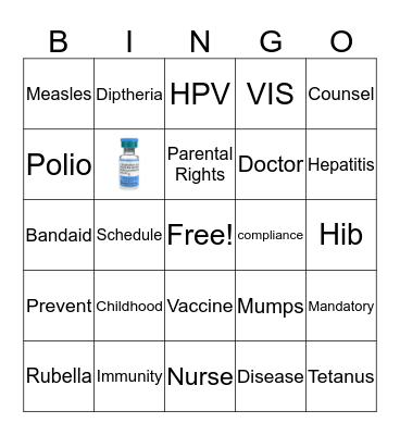 Immunization Bingo Card