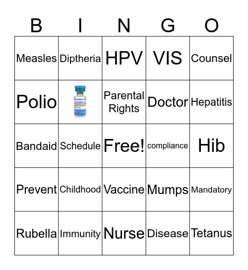 Immunization Bingo Card