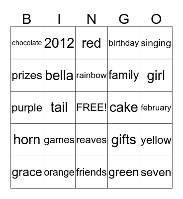 Bella Grace's Pink Fluffy Unicorn Birthday BINGO Card