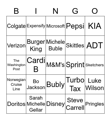 Super Bowl 2019 Bingo Card