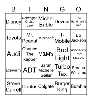 Super Bowl 2019 Bingo Card